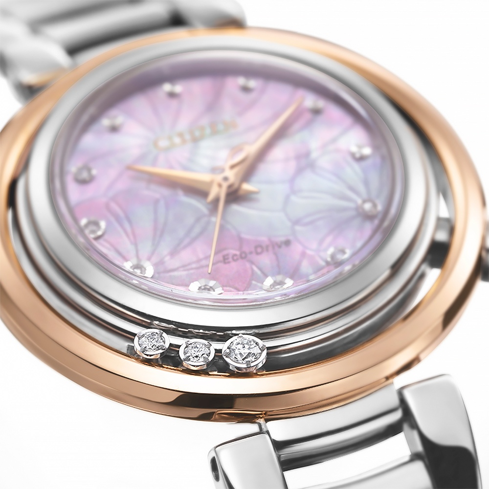 CITIZEN 星辰 L系列 鑽石花朵光動能女錶 EM1114-80Y, , large