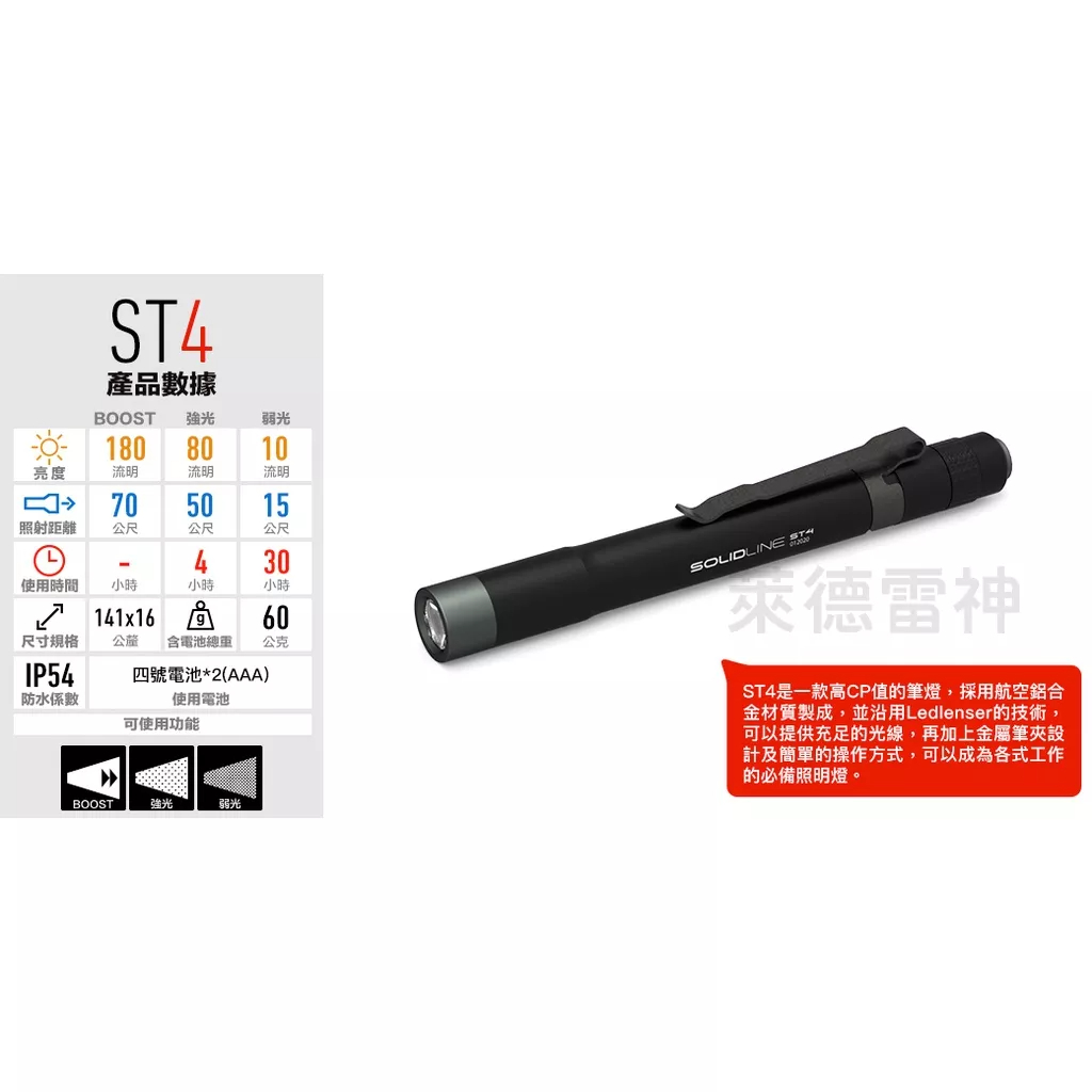 【德國Ledlenser】副品牌 SOLIDLINE ST4 航空鋁合金手電筒, , large
