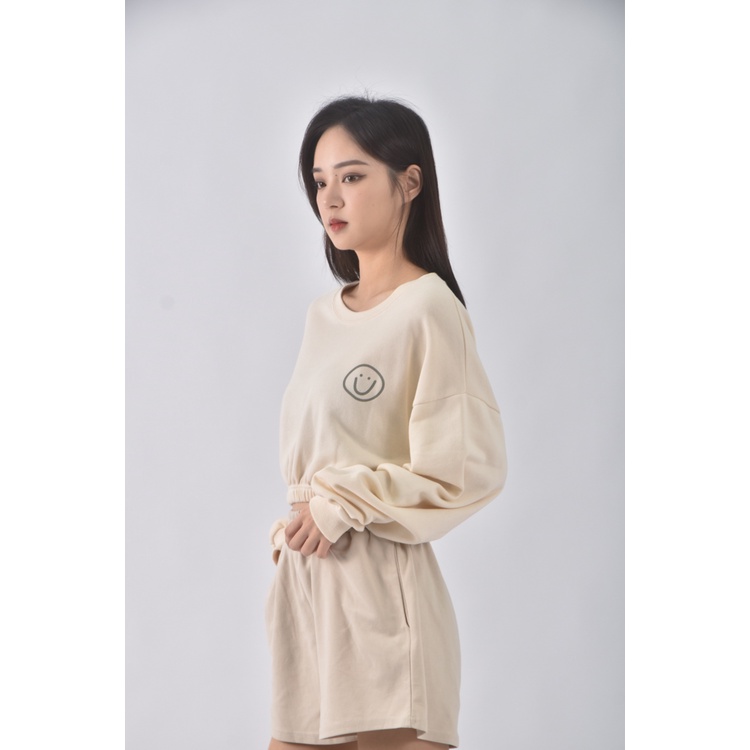 (F) 2two day韓牌質感修身短版笑臉杏色長袖上衣二手衣, , large
