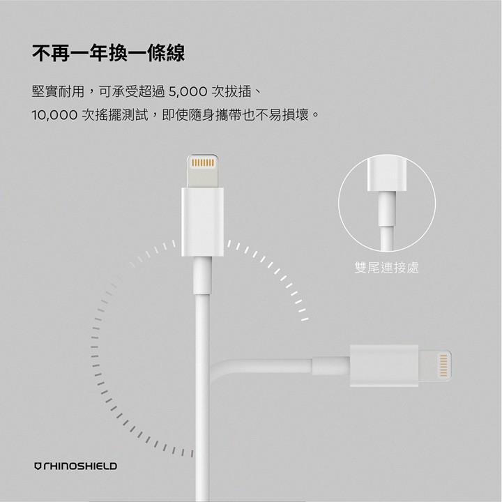 【CoRhea 科瑞亞】RHINOSHIELD Lightning to USB-C for 1M-白色一般款充電 傳輸線, , large
