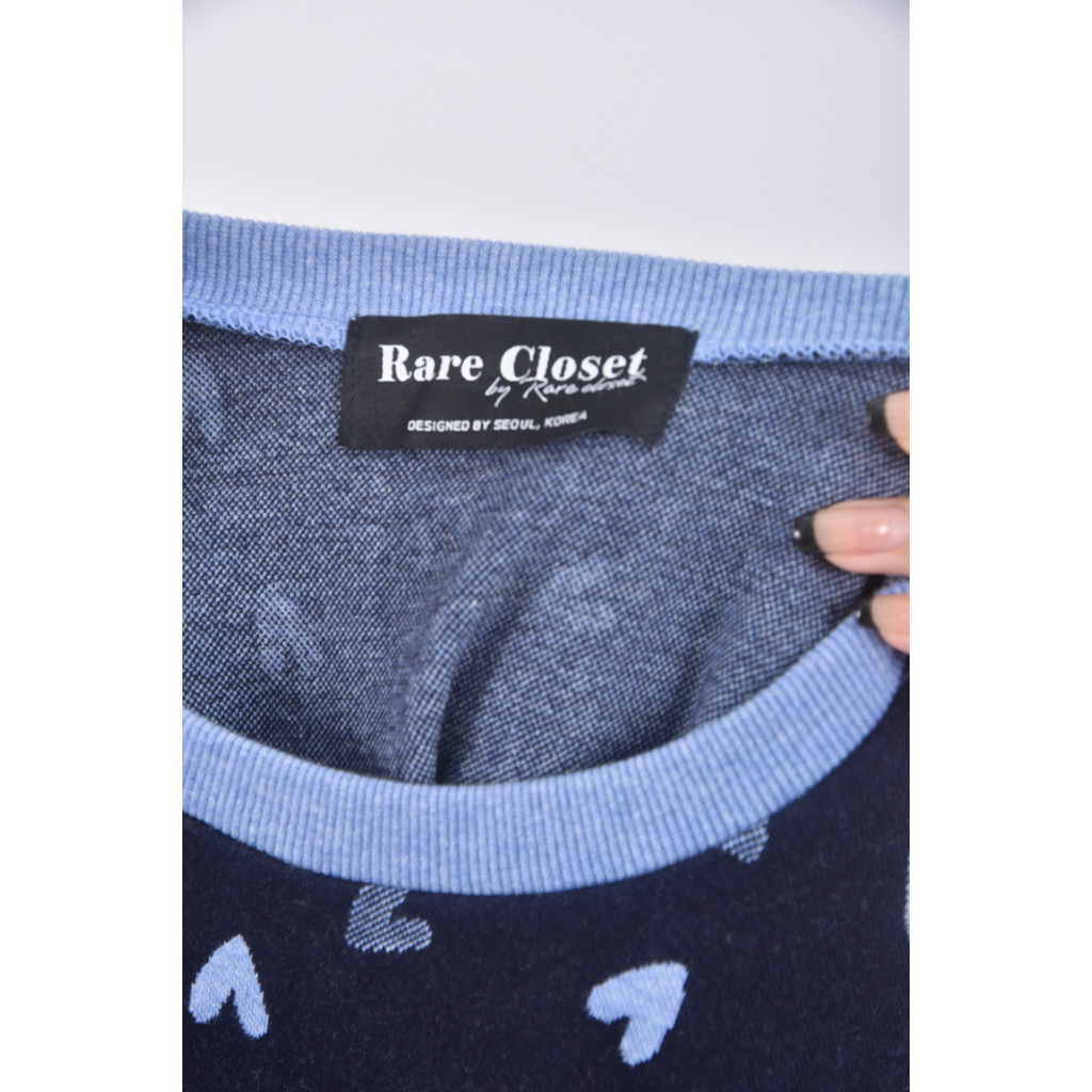 (S) rare closet韓牌質感愛心藍色長袖上衣二手衣, , large