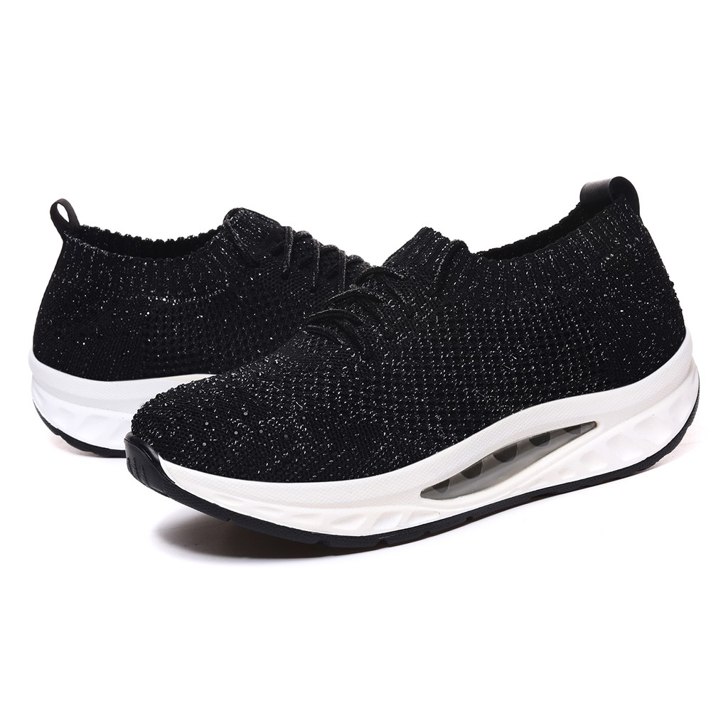 HANG TEN專利足弓氣墊鞋 女鞋 休閒鞋 保庇天后 王彩樺代言 針織 彈力 美腿 水鑽 透氣 排濕 減壓鞋墊 曜黑, , large