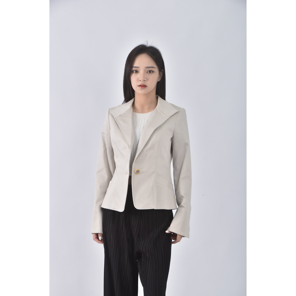 (S) michel klein質感棉質素面杏色外套二手衣, , large