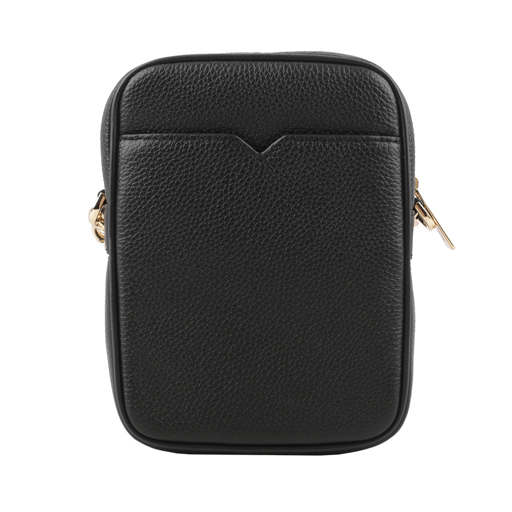 Michael Kors 金字荔枝皮革拉鍊中款直式斜背包/黑色, , large