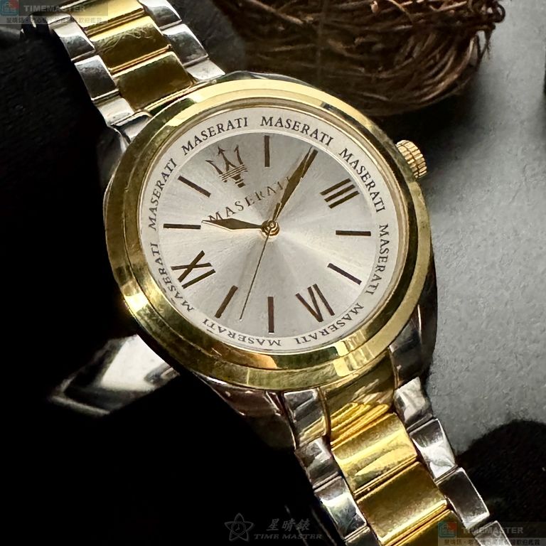 [星晴錶業]MASERATI手錶,38mm,R8853112504白色錶面金色錶殼金銀相間精鋼錶帶款, , large