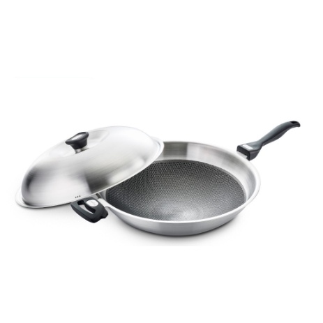 Miyaco 米雅可 新型316不銹鋼網紋不沾炒鍋蜂巢不沾鍋附蓋 36cm-Leidea樂德兒, , large