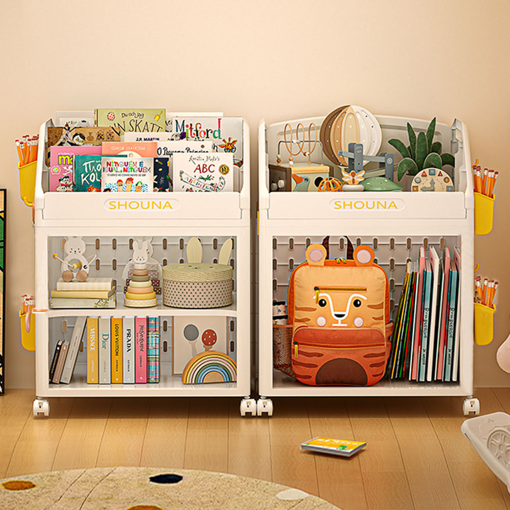 【AOTTO】洞洞板兒童雙層附輪書本收納架(AS-604), , large