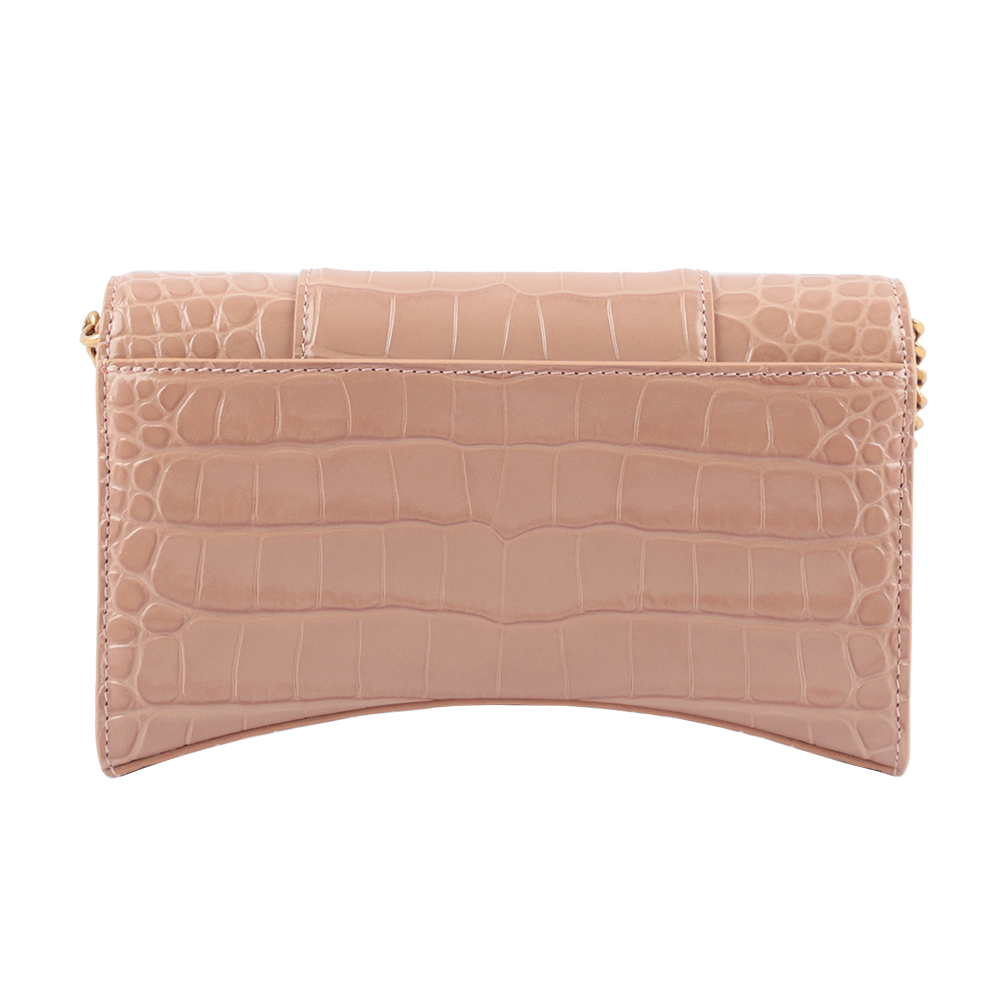 BALENCIAGA Hourglass 牛皮壓鱷魚紋皮夾式鏈包WOC/裸粉色, , large