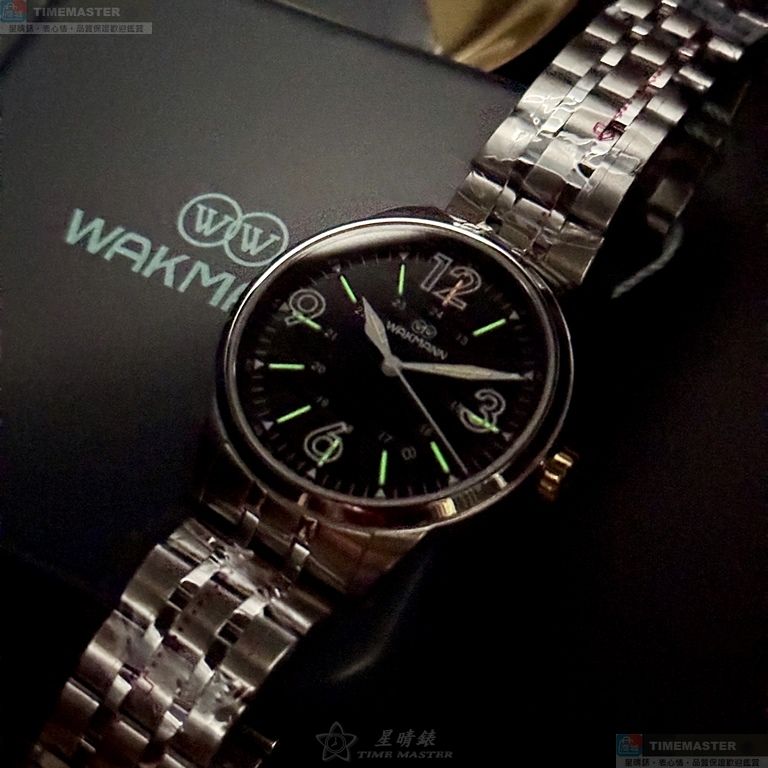 [星晴錶業]WAKMANN手錶,40mm,WA00051黑色錶面銀錶殼銀色精鋼錶帶款, , large