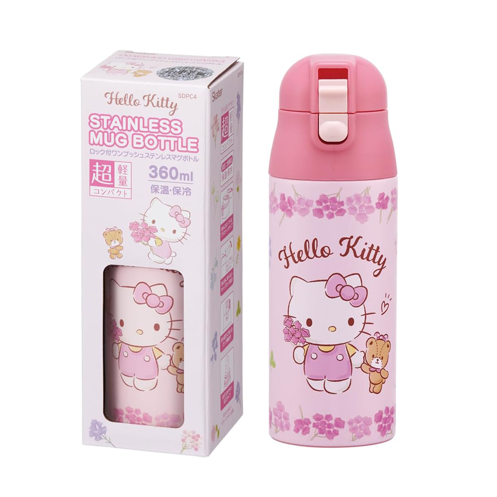 【百科良品】三麗鷗 Kitty 凱蒂貓 花圈款 輕量不鏽鋼保溫杯 隨身杯 保溫保冷杯 360ml(日本境內版), , large