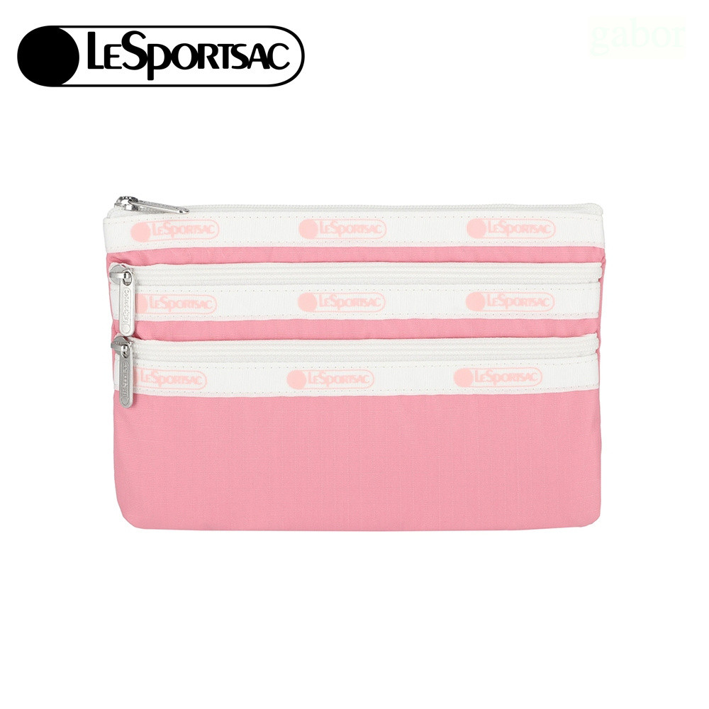 LeSportsac 3-zip Cosmetic 三層拉鍊化妝包 -滾邊花漾粉, , large