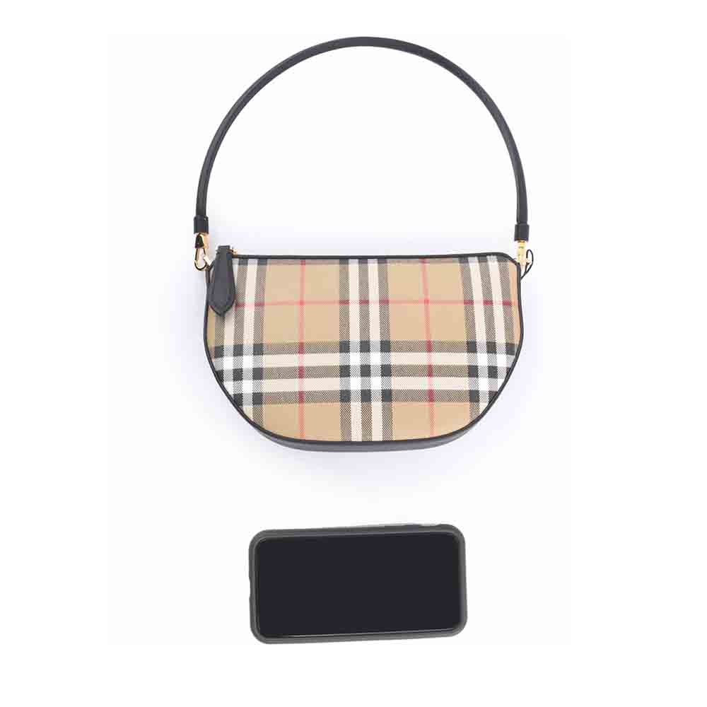 BURBERRY Olympia 格紋棉質帆布肩背/腋下包/經典米色, , large