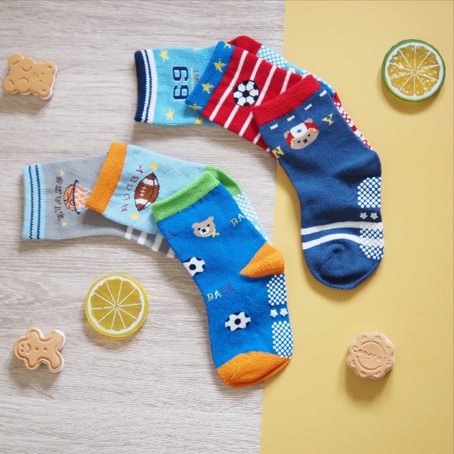 [Kaimei Cotton Industry] 10 pairs set, random and excellent, MIT made in Taiwan, pure cotton anti-slip children's socks - Bears move 11-13cm, , large