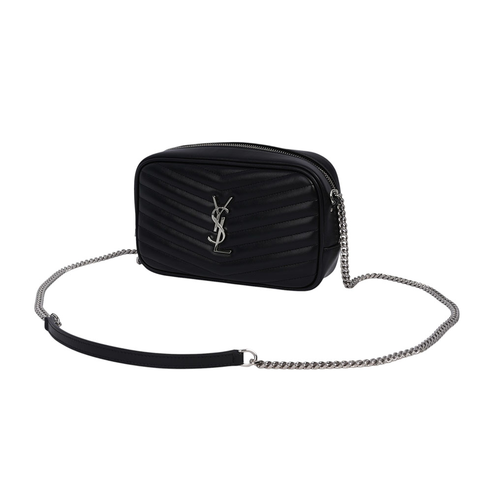YSL Mini Lou 銀字V紋小牛皮相機包/斜背包/黑色, , large