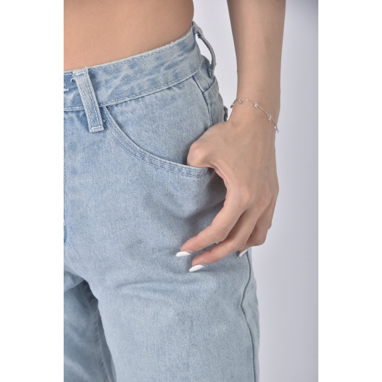 (S) meier q高腰丹寧牛仔質感棉質藍色長褲二手衣, , large