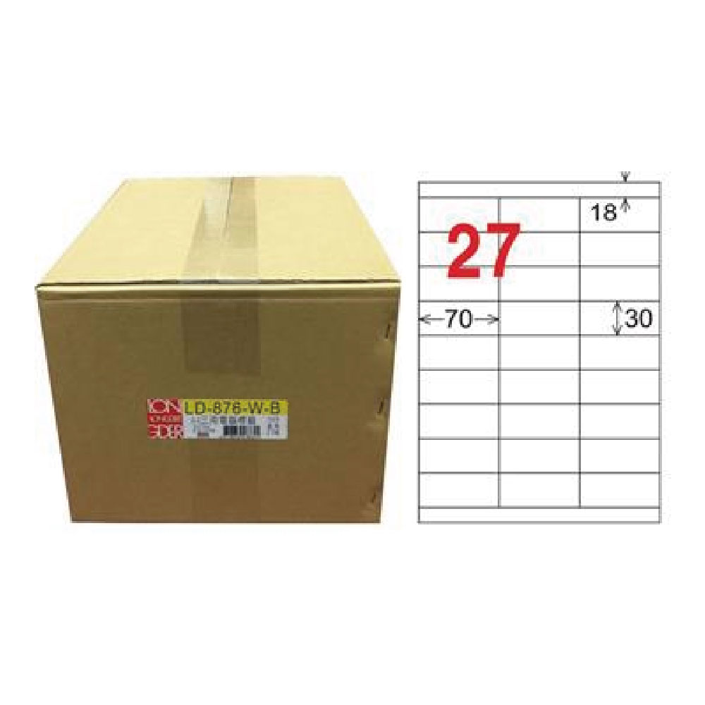 【龍德】LONGDER 三用電腦標籤 A4 27格 30*70mm白色1000張/箱 LD-876-W-B(適用雷射、噴墨、影印), , large