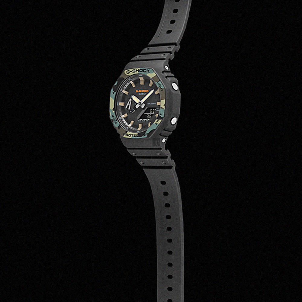 CASIO 卡西歐 G-SHOCK 街頭軍事系列 八角 電子錶-迷彩綠 GA-2100SU-1A, , large