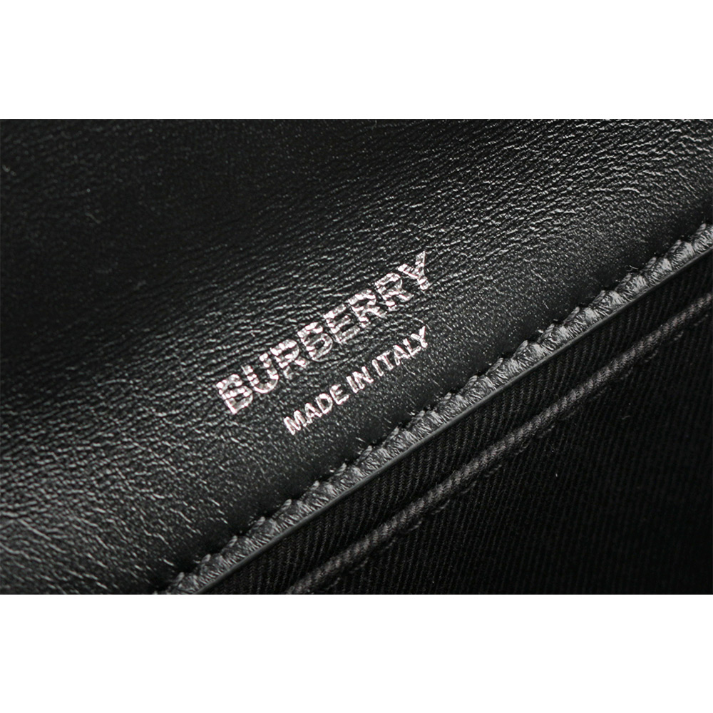 BURBERRY Lola 銀釦小羊皮縫線設計小款翻蓋鍊包/黑色, , large