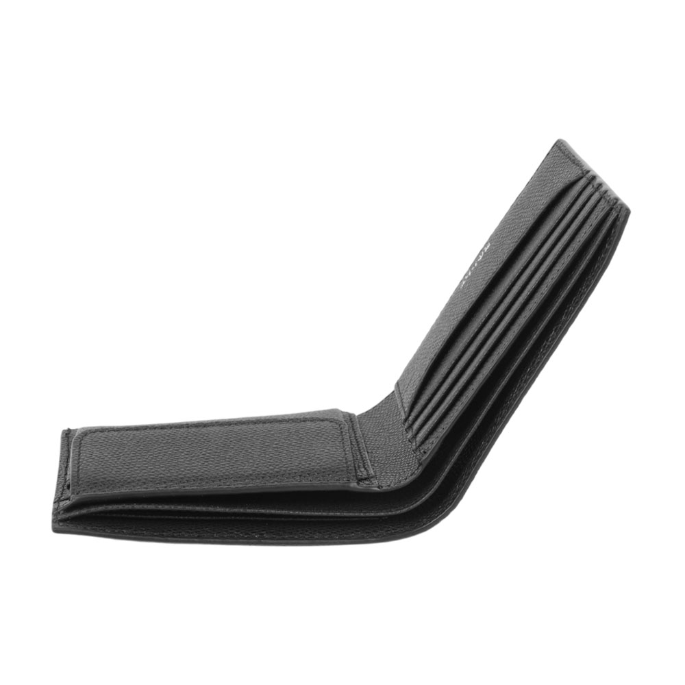 BALLY 銀字Logo 粒紋小牛皮對開零錢袋短夾(黑色), , large