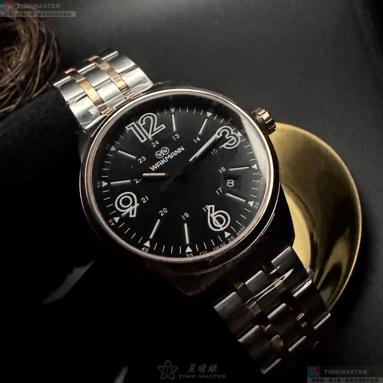 [星晴錶業]WAKMANN手錶,42mm,WA00047黑色錶面銀錶殼金銀相間精鋼錶帶款, , large