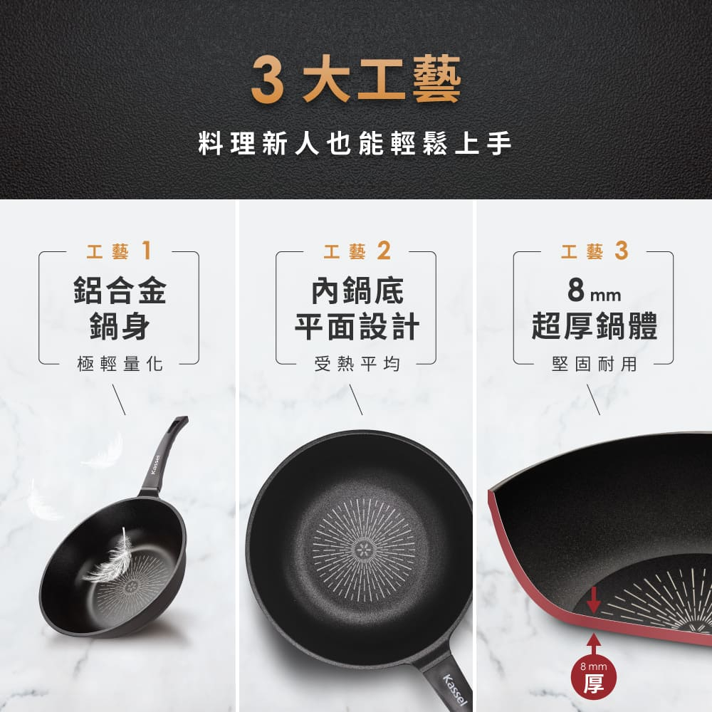 韓國Kassel 鑽石超導熱不沾輕炒鍋-28cm(瓦斯爐、電磁爐適用款、不挑爐具), , large