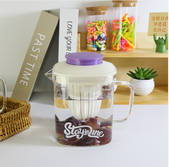 Purple 850ml Square Glass Teapot with Independent Infuser , , large