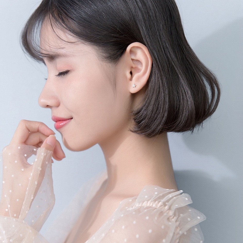 韓版S925迷你五角小星星鋯石耳環  附馬卡收納盒 -, , large