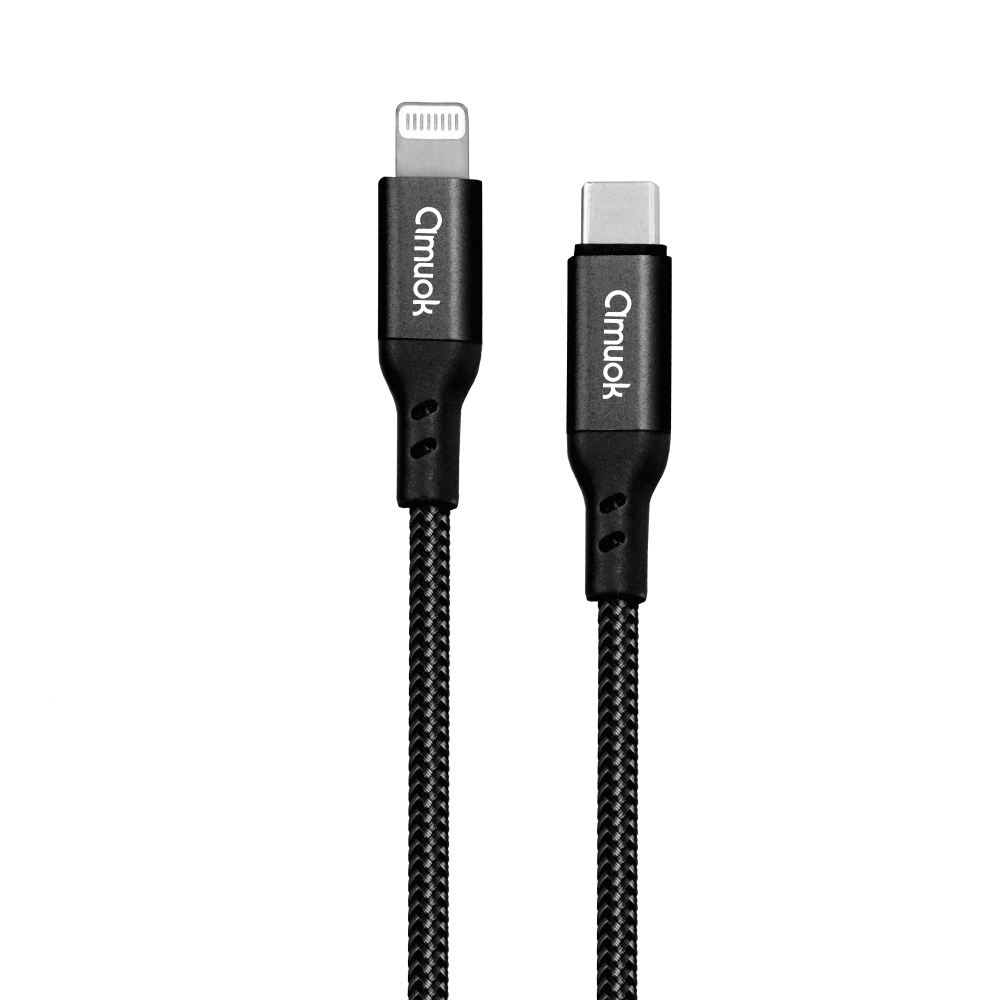 【amuok】3A PD快速充電線 Type-C to Lightning 快充線 蘋果線 數據線-100公分(黑色), , large