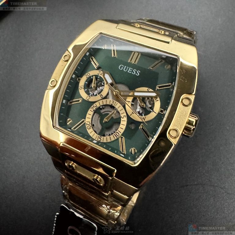 [星晴錶業]GUESS手錶,44mm50mm,GC00006墨綠色機械鏤空錶面金色錶殼金色精鋼錶帶款, , large