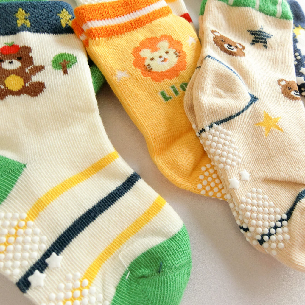 [Kaimei Cotton Industry] 10 pairs set, random and excellent, MIT made in Taiwan, pure cotton anti-slip children's socks, fun zoo style, 9-13cm, , large