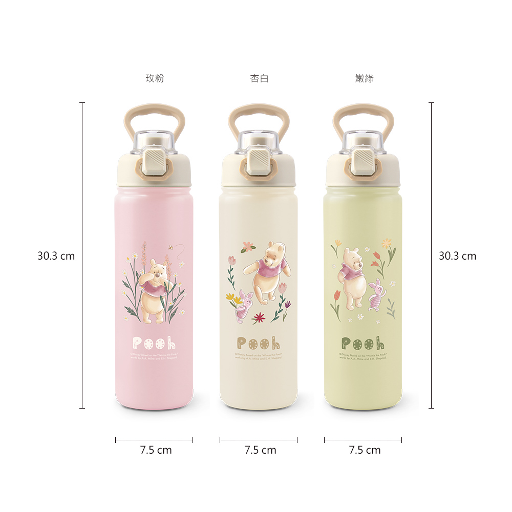 Disney迪士尼 花草維尼304不銹鋼彈跳手提真空保溫瓶765ml-嫩綠, DSM-PV7202G嫩綠, large