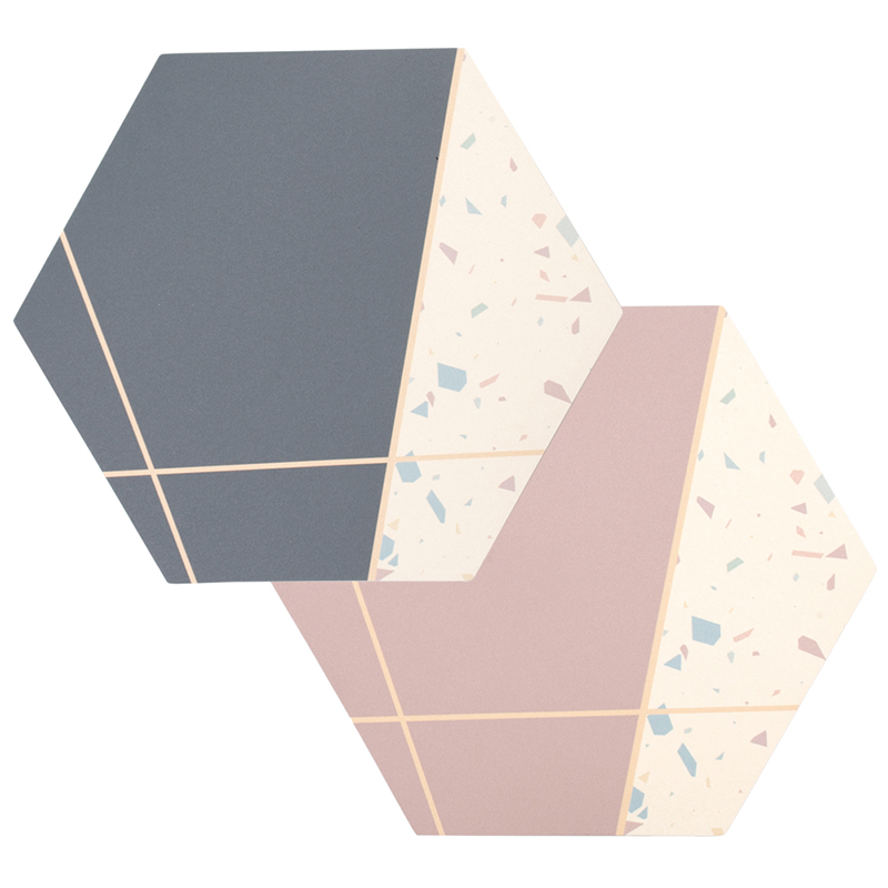 【怪獸】日竹門 莫蘭迪的水磨石 杯墊兩入組 (11.5x10cm) -藍粉, , large