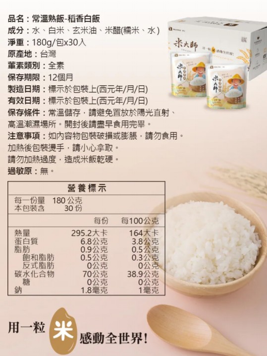 [采市]米大師 常溫熟飯-稻香白飯 箱購 (超值組180gx30包x2箱), , large