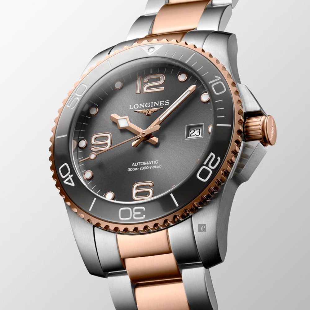 LONGINES 浪琴 深海征服者浪鬼陶瓷潛水機械錶-灰x玫瑰金/41mm L37813787, , large