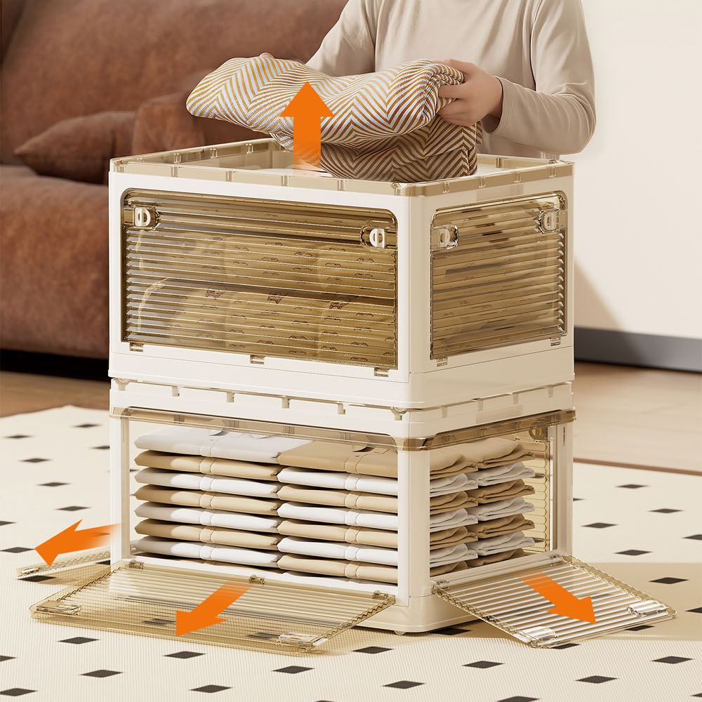 【AOTTO】45L升級加厚款五開門可疊加折疊收納箱-白色5入(AL-250W), , large