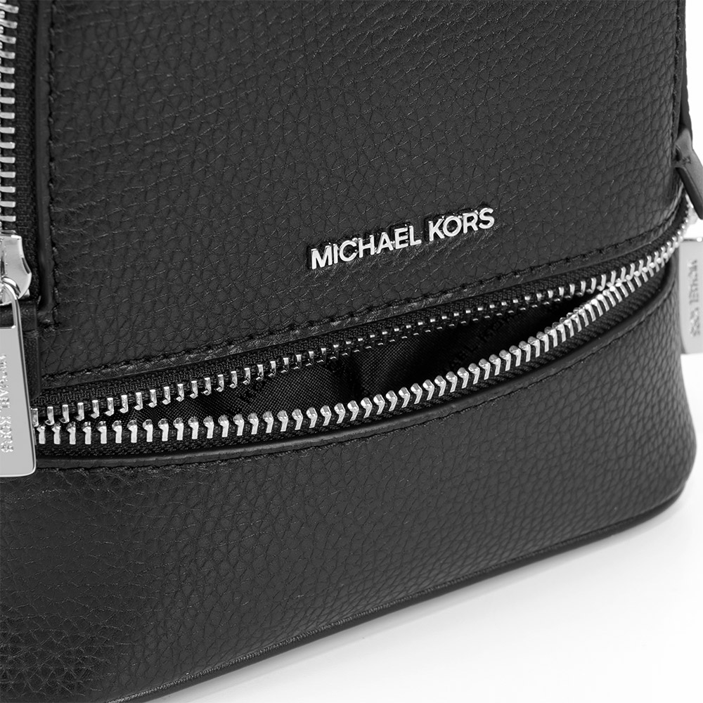 Michael Kors Rhea 銀字粒紋皮革拉鍊迷你後背包(黑色), , large