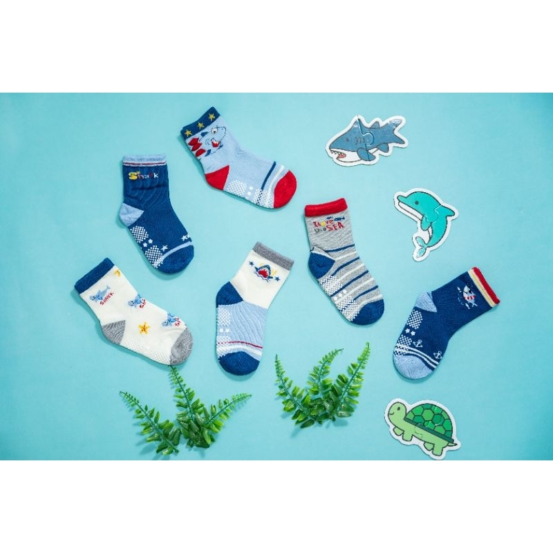 [Kaimei Cotton Industry] 10 pairs set, random and excellent, MIT made in Taiwan, pure cotton anti-slip children's socks (3-6 years old) - Baby Shark Style, , large