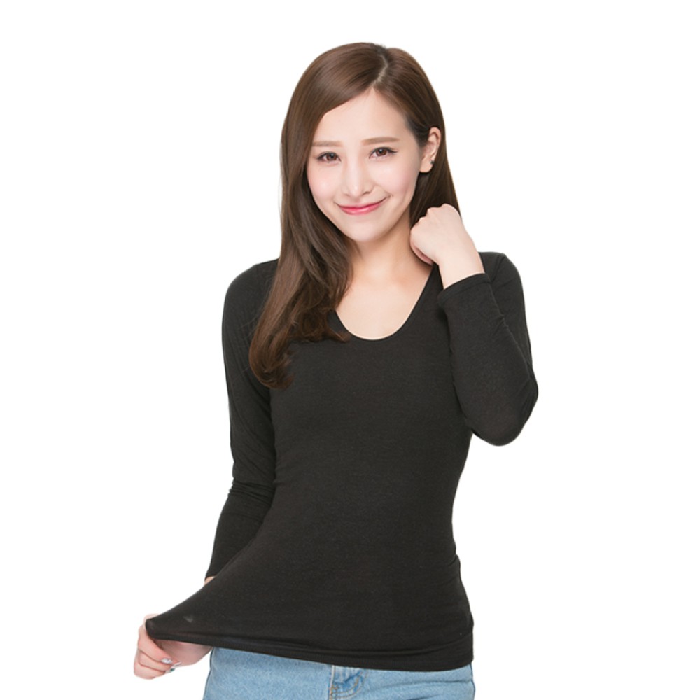 勁速女U領發熱衣<黑XL>L278 保暖 抗寒 台灣製, , large