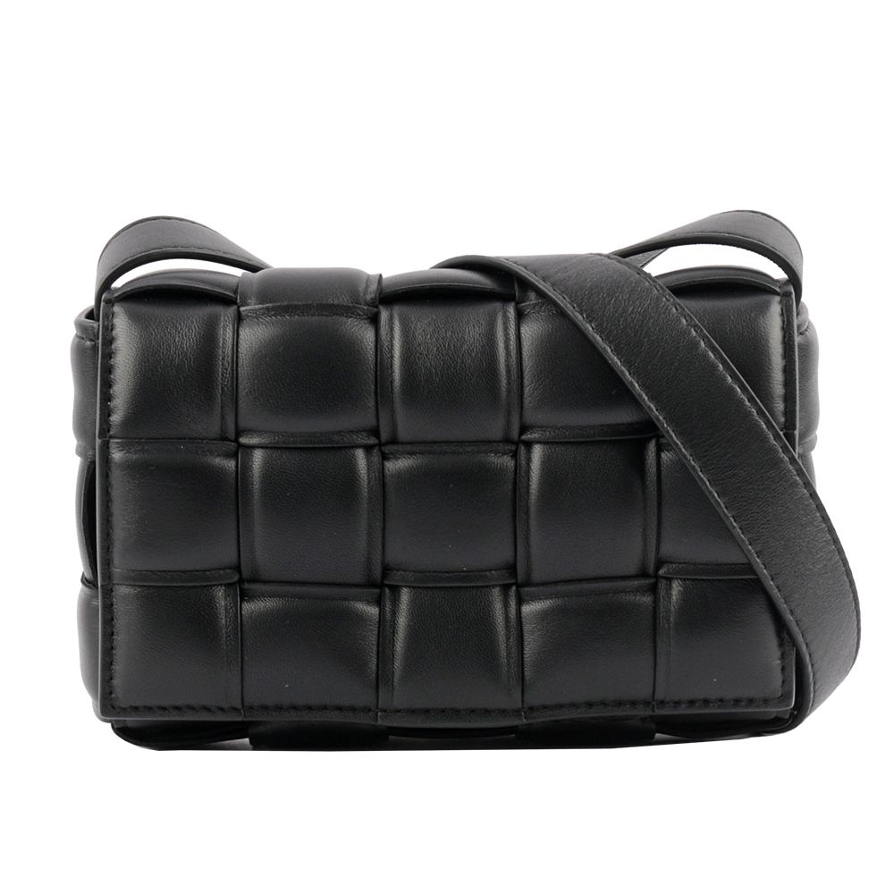 BOTTEGA VENETA 小羊皮Padded Cassette枕頭編織包/小款/黑色/金釦, , large