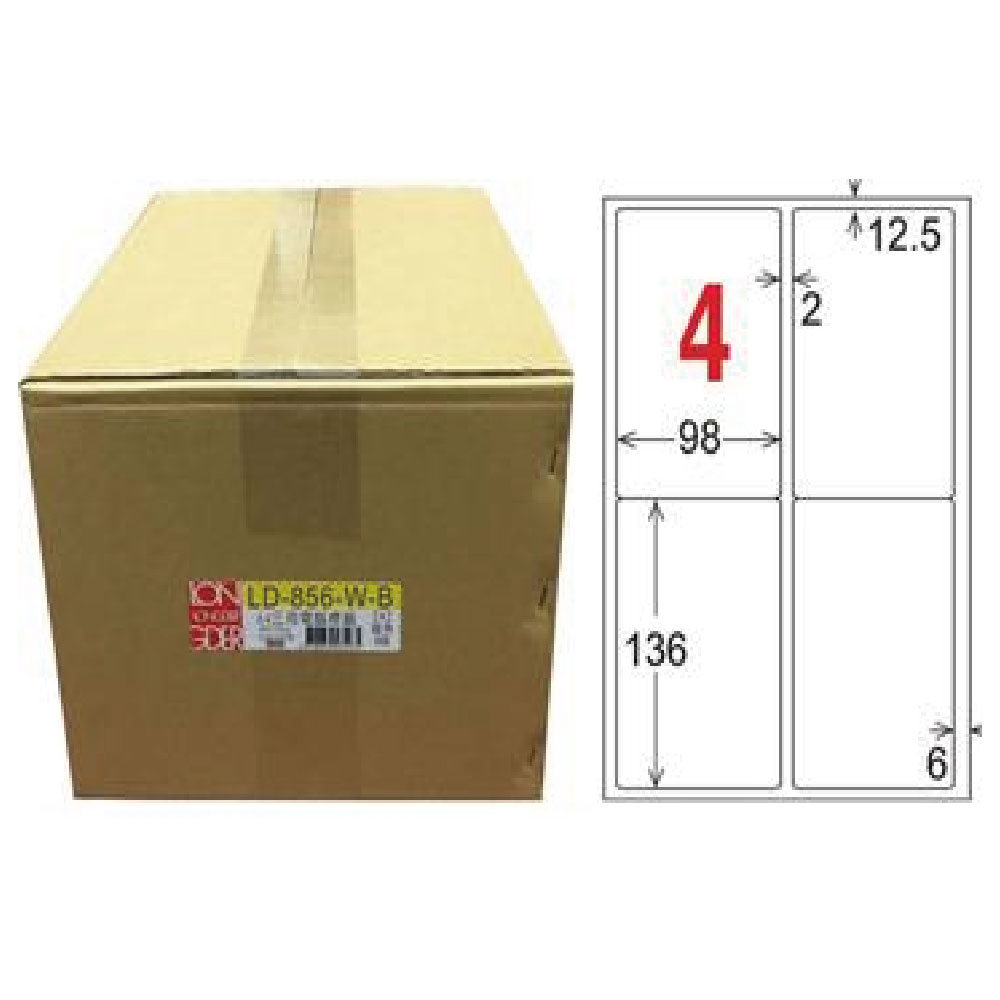 【龍德】LONGDER 三用電腦標籤 A4 4格 圓角 98*136mm 白色 1000張/箱 LD-856-W-B(適用雷射、噴墨、影印), , large