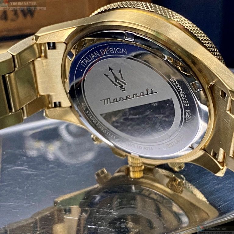 [星晴錶業]MASERATI手錶,44mm,R8873640008寶藍色錶面寶藍錶殼金色精鋼錶帶款, , large