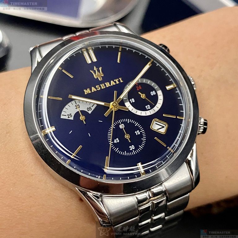 [星晴錶業]MASERATI手錶,42mm,R8873613001寶藍色錶面銀錶殼銀色精鋼錶帶款, , large