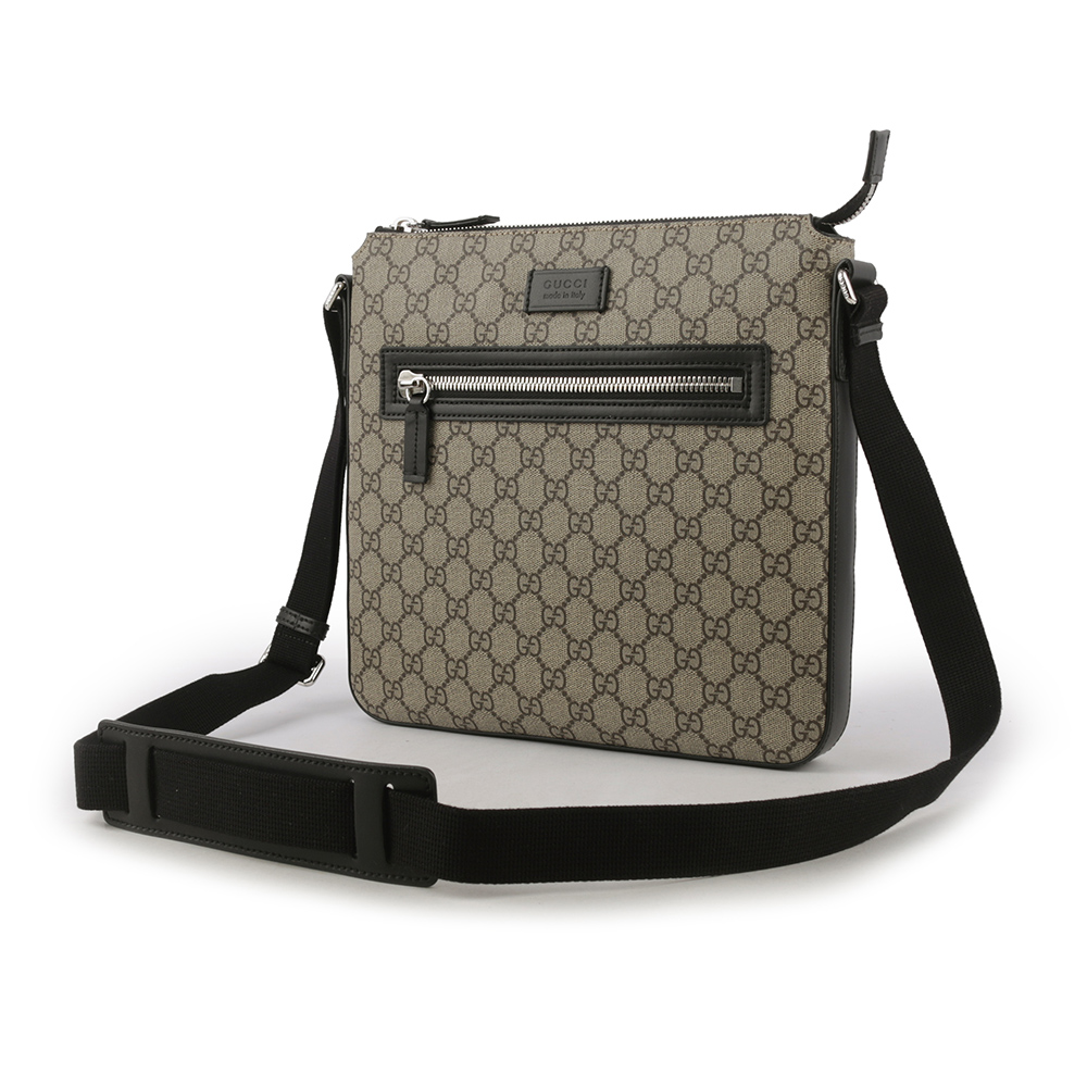 GUCCI GG Supreme 塗層帆布拉鍊口袋郵差包/米色/黑色, , large