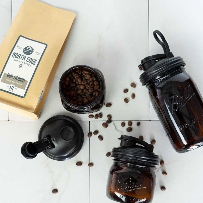 reCAP® Mason Jars Lid POUR cap 黑色寬口梅森罐專用飲料杯蓋 全新升級防漏/飲料隨行杯/提把蓋/飲料蓋/冷水壺, , large