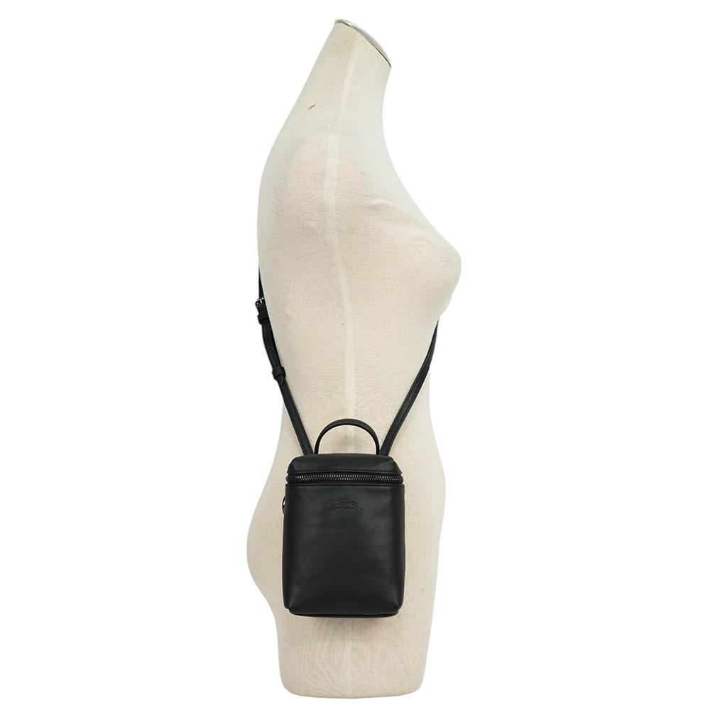 LONGCHAMP Le Pliage Xtra XS 小牛皮拉鍊迷你手提/斜背二用包/黑色, , large