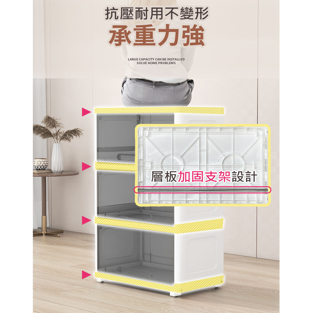 【AOTTO】無印簡約65面寬透明可視翻蓋五層收納櫃(AC-088BK), , large