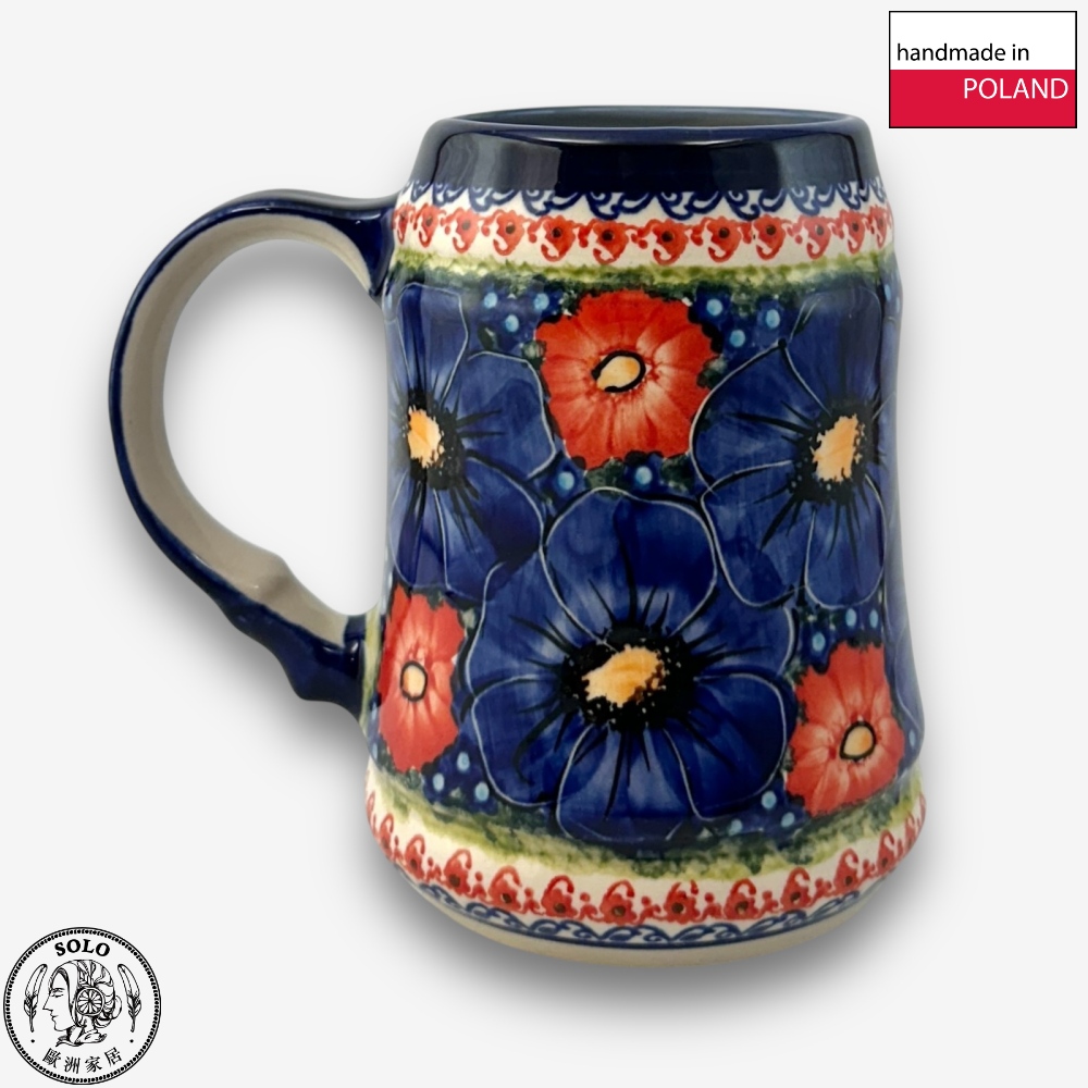 【SOLO歐洲家居】波蘭製 Cerraf 波蘭陶 680ml 啤酒杯 赤藍芳華系列, , large