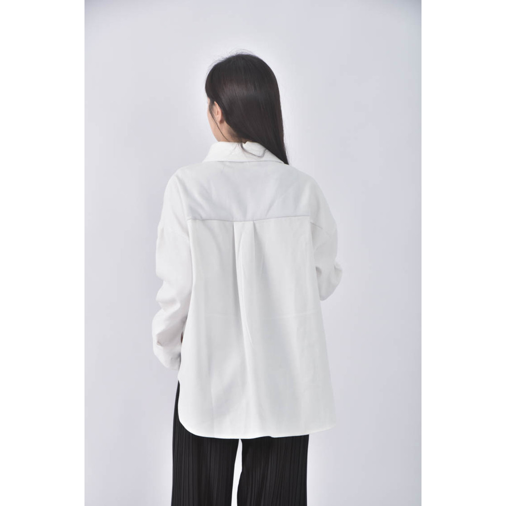 (XL) 排扣白色襯衫上衣二手衣, , large