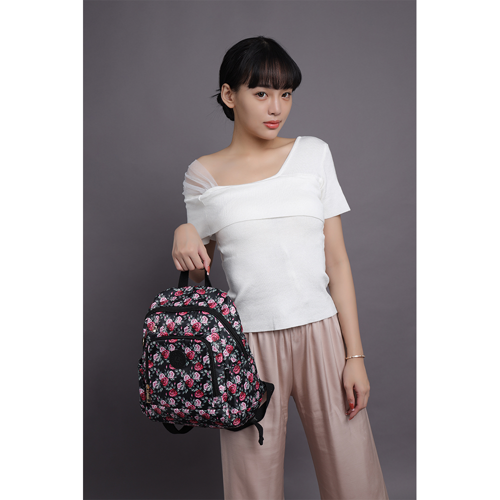 【lapagayo】典雅玫瑰尼龍後背包-PI-06399A-1-09黑色, , large