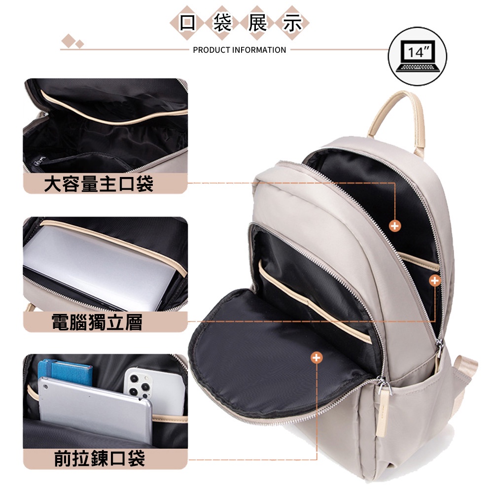 SPRING-尼龍後背包商務通勤後背包大容量電腦包輕旅行後背包-多色, , large